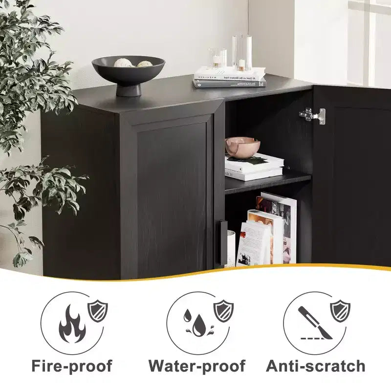 Mobiletto decorativo da 72 pollici alto, effetto venatura del legno nero, con spazio sufficiente per 12 ripiani