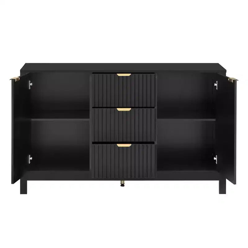 Mobile da Ingresso con Design a Onde, Ripiani Regolabili, 3 Cassetti e Ante con Chiusura Ammortizzata, Credenza Contenitore con Maniglie in Metallo, Adatta per la Casa