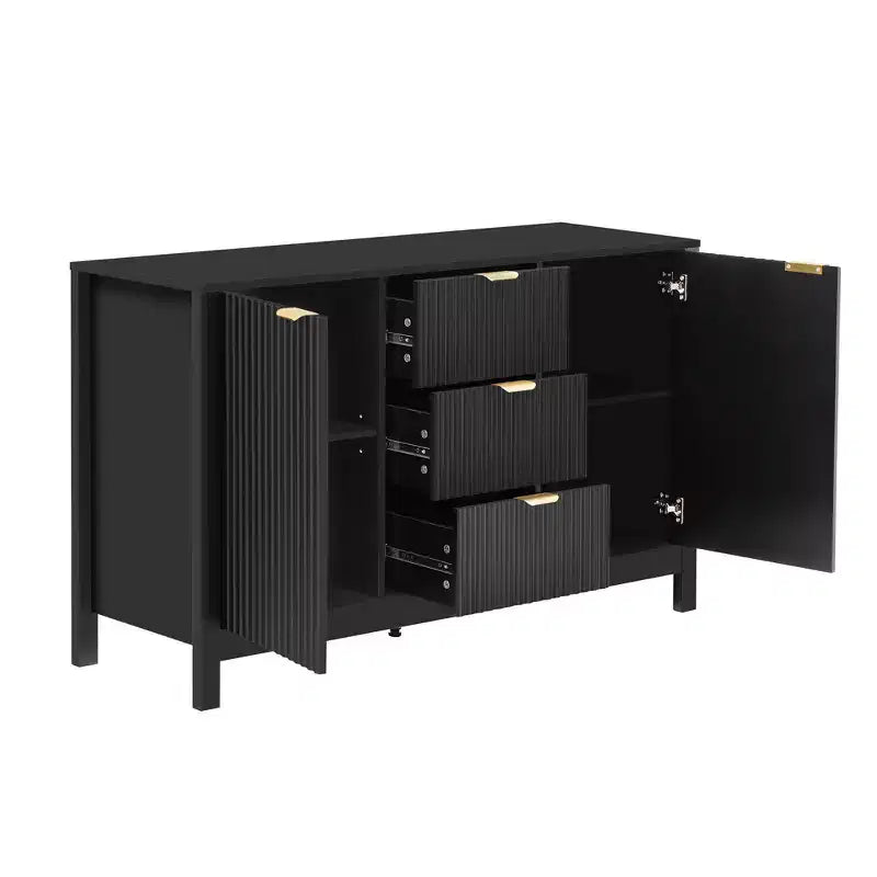 Mobile da Ingresso con Design a Onde, Ripiani Regolabili, 3 Cassetti e Ante con Chiusura Ammortizzata, Credenza Contenitore con Maniglie in Metallo, Adatta per la Casa