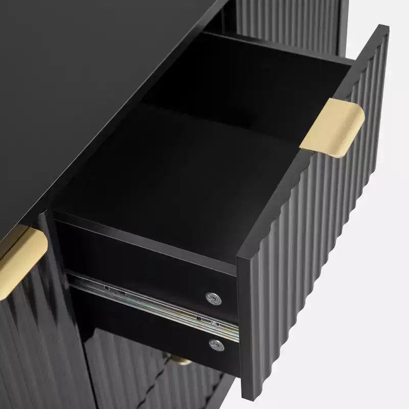 Mobile da Ingresso con Design a Onde, Ripiani Regolabili, 3 Cassetti e Ante con Chiusura Ammortizzata, Credenza Contenitore con Maniglie in Metallo, Adatta per la Casa