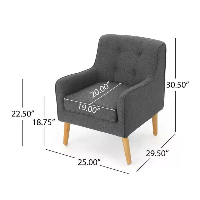 Poltrone Okak moderne di metà secolo per la camera da letto, poltrona imbottita in tessuto con gambe in legno massello per il soggiorno