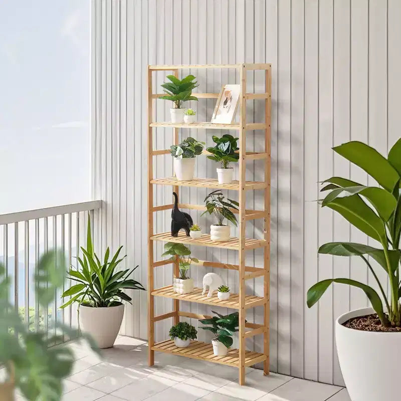 VEVOR Scaffale a 6 Livelli in Bambù, Libreria Aperta in Legno, Organizzatore Espositivo con Ripiani, Portafiori Autoportante, Libreria Multifunzionale, Naturale