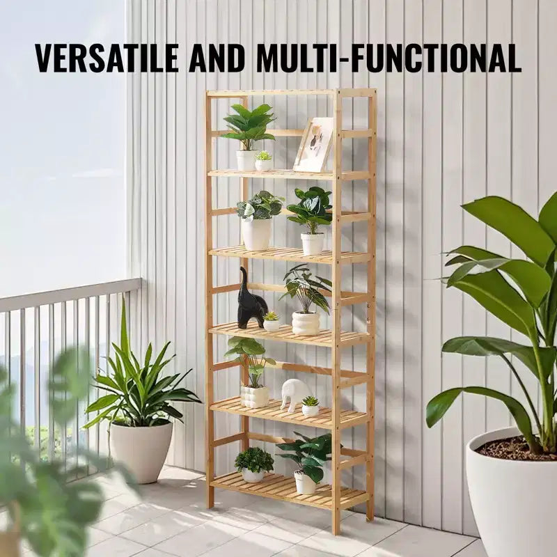 VEVOR Scaffale a 6 Livelli in Bambù, Libreria Aperta in Legno, Organizzatore Espositivo con Ripiani, Portafiori Autoportante, Libreria Multifunzionale, Naturale