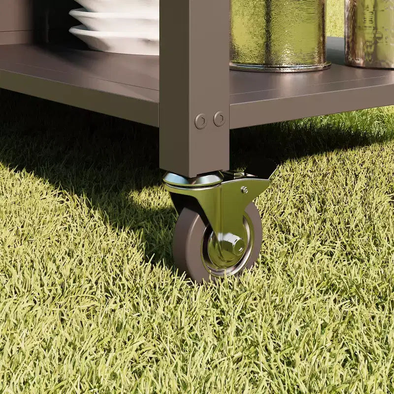 Famapy Tavoli da Pranzo per Esterni Tavolo BBQ Grill con Mobiletto Contenitore, Carrello Bar con Struttura in Acciaio Nero Tavolo da Cucina