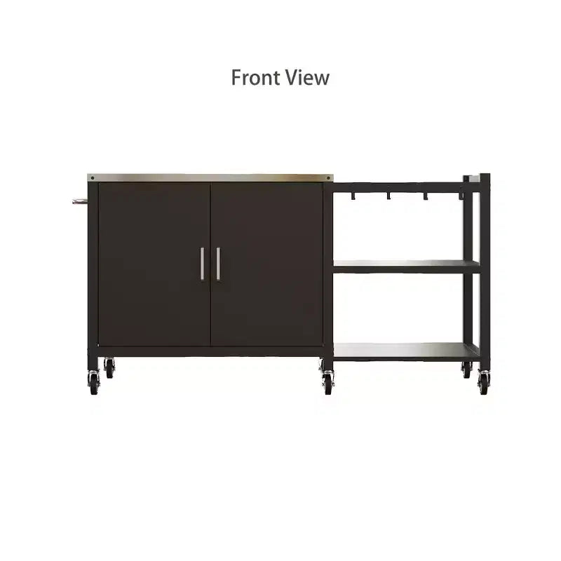Famapy Tavoli da Pranzo per Esterni Tavolo BBQ Grill con Mobiletto Contenitore, Carrello Bar con Struttura in Acciaio Nero Tavolo da Cucina