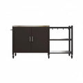 Tavolo da Pranzo da Esterno Barbecue con Mobiletto Contenitore, Carrello da Bar con Struttura in Acciaio Nero, Tavolo da Cucina