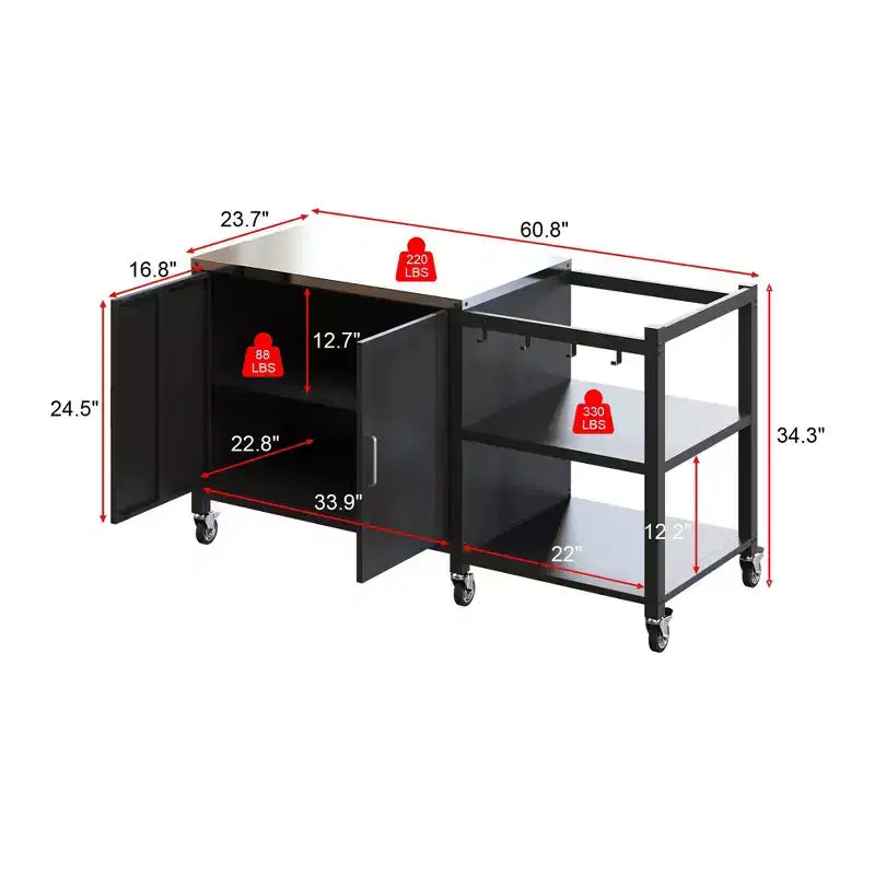 Famapy Tavoli da Pranzo per Esterni Tavolo BBQ Grill con Mobiletto Contenitore, Carrello Bar con Struttura in Acciaio Nero Tavolo da Cucina
