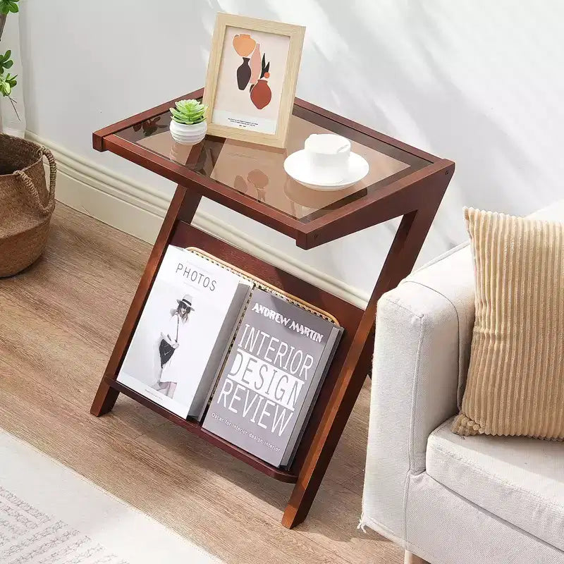 VEVOR Tavolino da Caffè in Rattan, Tavolino da Salotto in Rattan Intrecciato a Z con Piano in Vetro Temperato, Tavolino Basso Moderno Boho da 20 Pollici con Ripiano e Gambe in Bambù