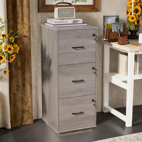 Karl Home 3-Drawer Gray MDF 15.35in. W Vertical File Cabinet