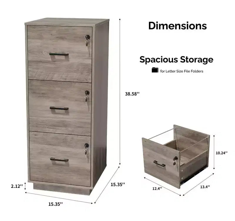 Karl Home Classificatore verticale a 3 cassetti in MDF grigio, largo 39 cm