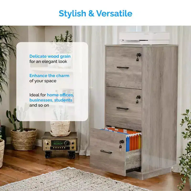 Karl Home Classificatore verticale a 3 cassetti in MDF grigio, largo 39 cm