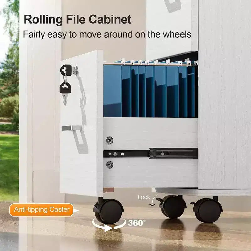 Karl Home Cassettiera verticale da archivio a 2 cassetti, in MDF bianco, 40 cm L
