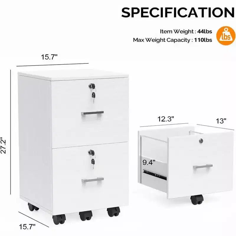 Karl Home Cassettiera verticale da archivio a 2 cassetti, in MDF bianco, 40 cm L