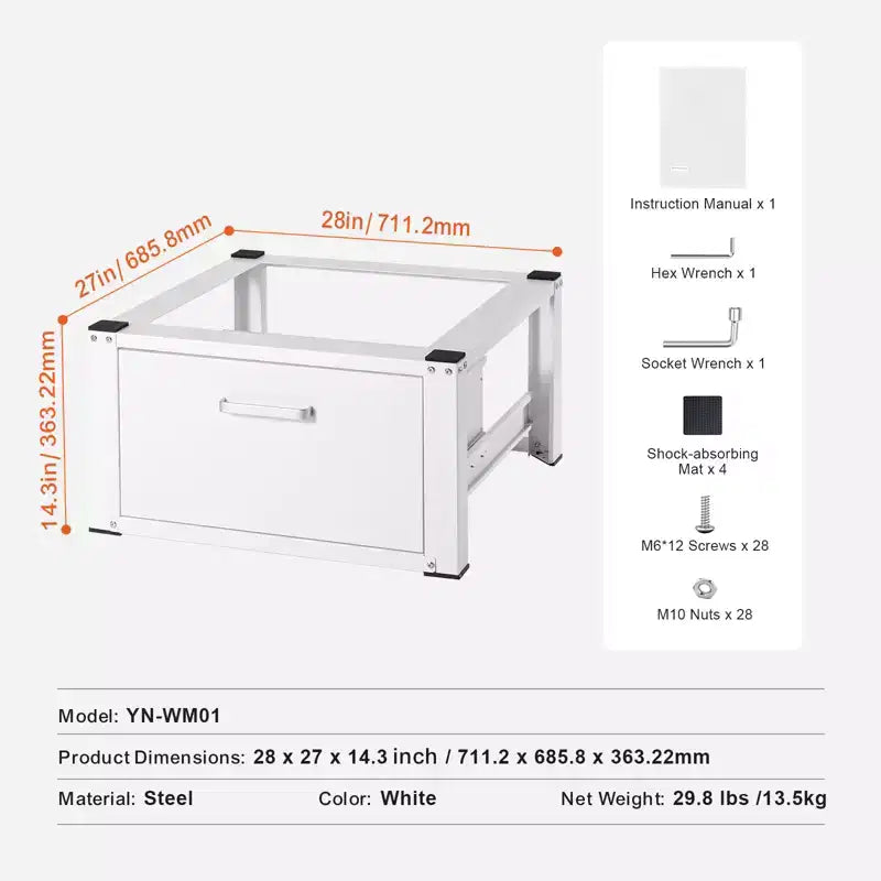 VEVOR piedistallo per lavatrice/asciugatrice, 27'' di larghezza, 14.4'' di altezza, piattaforma di supporto universale con capacità di 660 libbre, base multifunzionale per impieghi gravosi