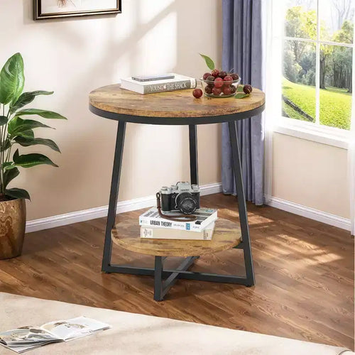 MAYEERTY 2-Tier Round Edge End Table Open Shelf Easy Assembly Labeled Parts Home Use