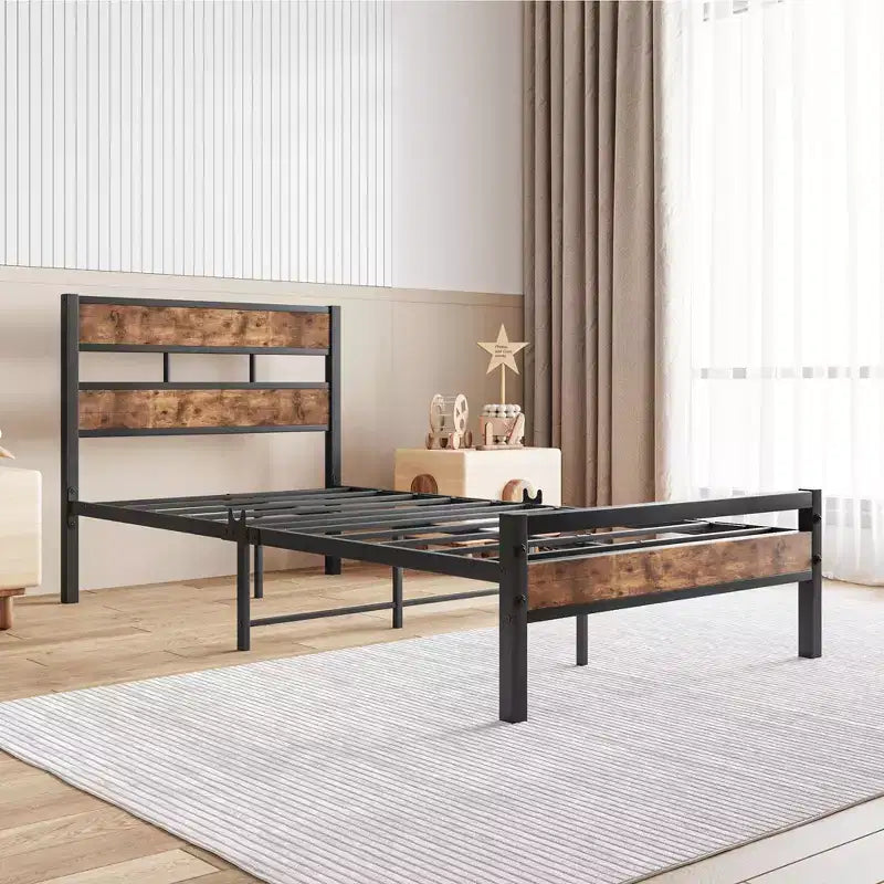 Struttura Letto CLIHOME con Testiera in Legno Rustico Vintage, Robusto Supporto con Doghe in Metallo, Nessuna Rete a Molle Necessaria