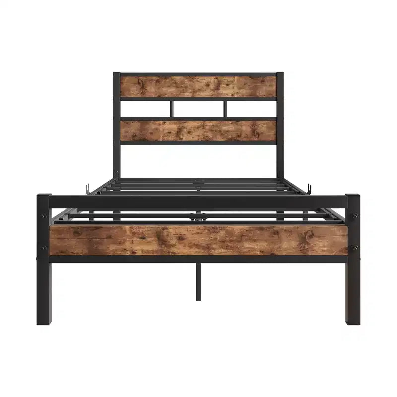 Struttura Letto CLIHOME con Testiera in Legno Rustico Vintage, Robusto Supporto con Doghe in Metallo, Nessuna Rete a Molle Necessaria