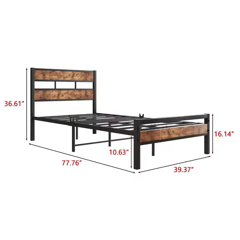 Struttura Letto CLIHOME con Testiera in Legno Rustico Vintage, Robusto Supporto con Doghe in Metallo, Nessuna Rete a Molle Necessaria