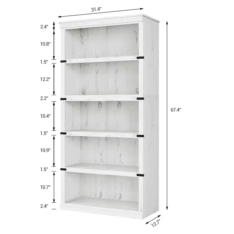 Libreria a 5 ripiani in legno, Scaffale portaoggetti in stile rustico con ripiani espositivi, Libreria alta