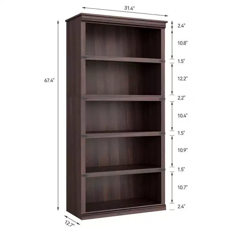 Libreria a 5 ripiani in legno, Scaffale portaoggetti in stile rustico con ripiani espositivi, Libreria alta