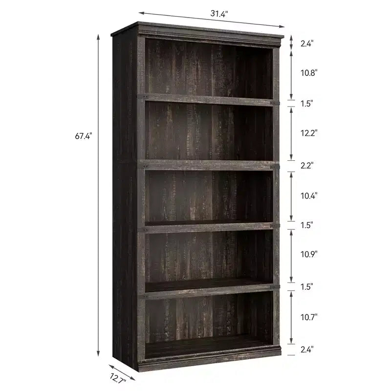 Libreria a 5 ripiani in legno, Scaffale portaoggetti in stile rustico con ripiani espositivi, Libreria alta