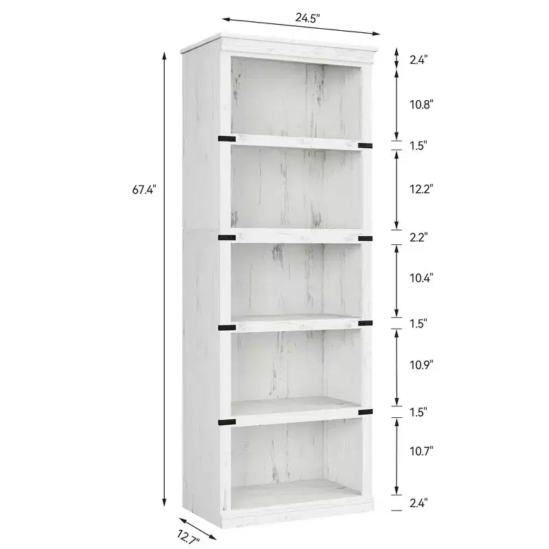 Libreria a 5 ripiani in legno, Scaffale portaoggetti in stile rustico con ripiani espositivi, Libreria alta