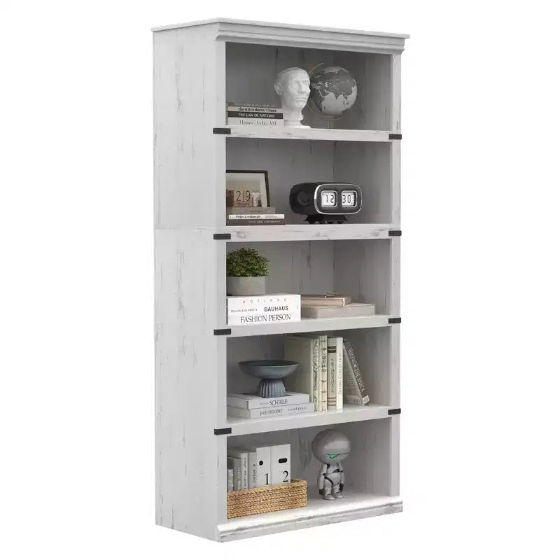Libreria a 5 ripiani in legno, Scaffale portaoggetti in stile rustico con ripiani espositivi, Libreria alta