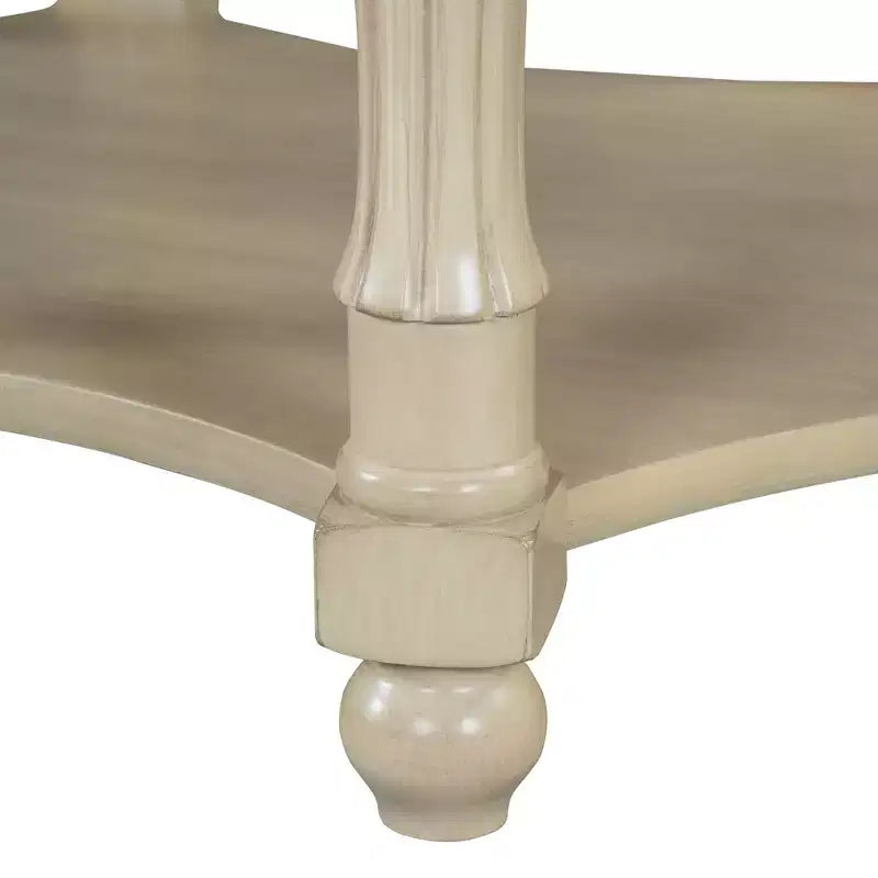 Tavolino da Caffè Ovale/Rotondo Vintage, Tavolino da Cocktail, Tavolino d'Appoggio, Tavolino Laterale per Divano, Tavolino da Centro con Cassetto/Anta Scorrevole, Noce/Beige+Espresso-ModernLuxe