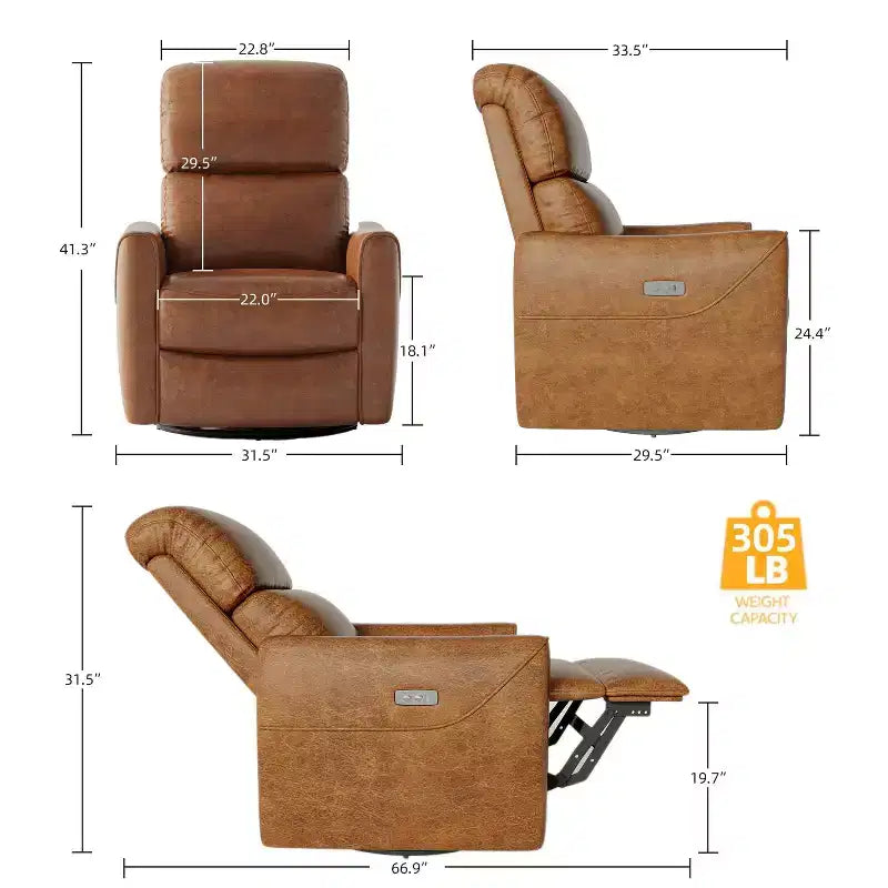 Poltrona Reclinabile Girevole a Dondolo, Recliner Manuale con Supporto Lombare e Rivestimento in Ecopelle, Comoda Poltrona a Dondolo Reclinabile