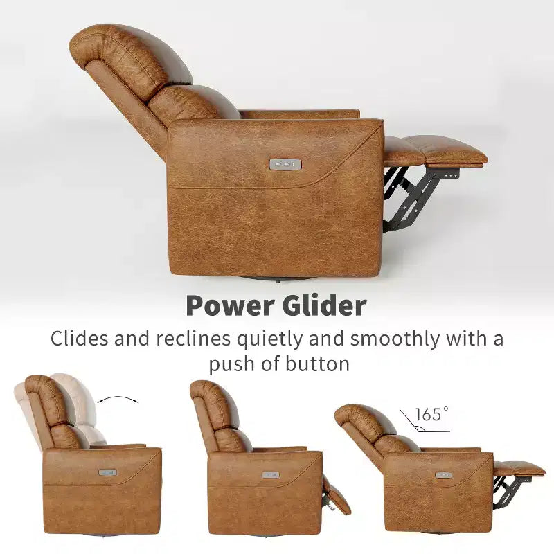 Poltrona Reclinabile Girevole a Dondolo, Recliner Manuale con Supporto Lombare e Rivestimento in Ecopelle, Comoda Poltrona a Dondolo Reclinabile