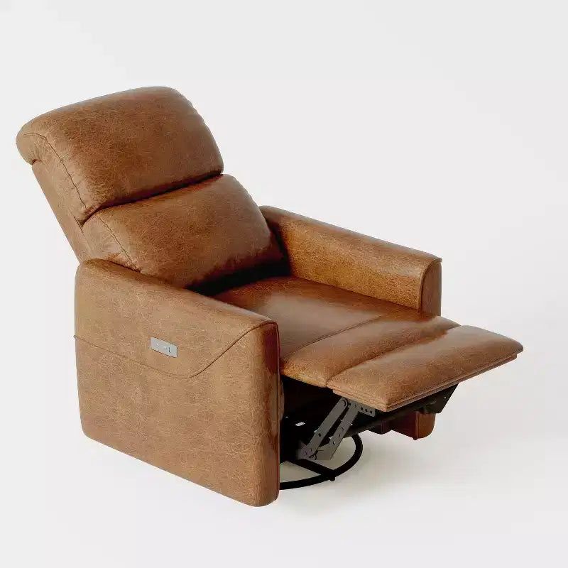 Poltrona Reclinabile Girevole a Dondolo, Recliner Manuale con Supporto Lombare e Rivestimento in Ecopelle, Comoda Poltrona a Dondolo Reclinabile