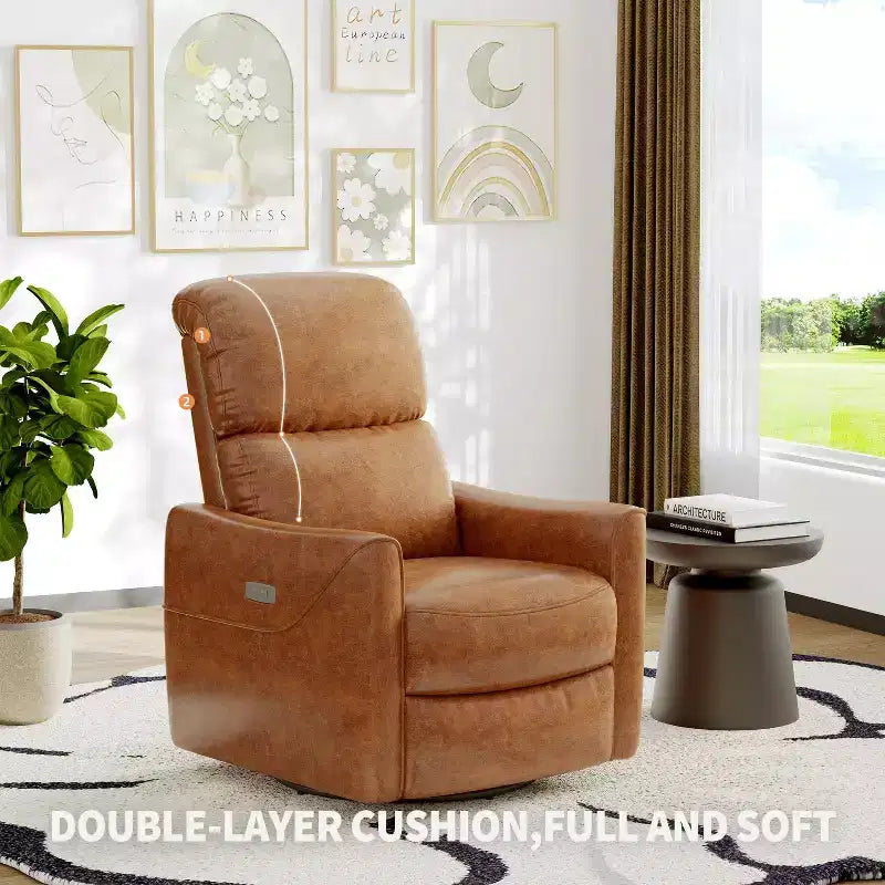 Poltrona Reclinabile Girevole a Dondolo, Recliner Manuale con Supporto Lombare e Rivestimento in Ecopelle, Comoda Poltrona a Dondolo Reclinabile