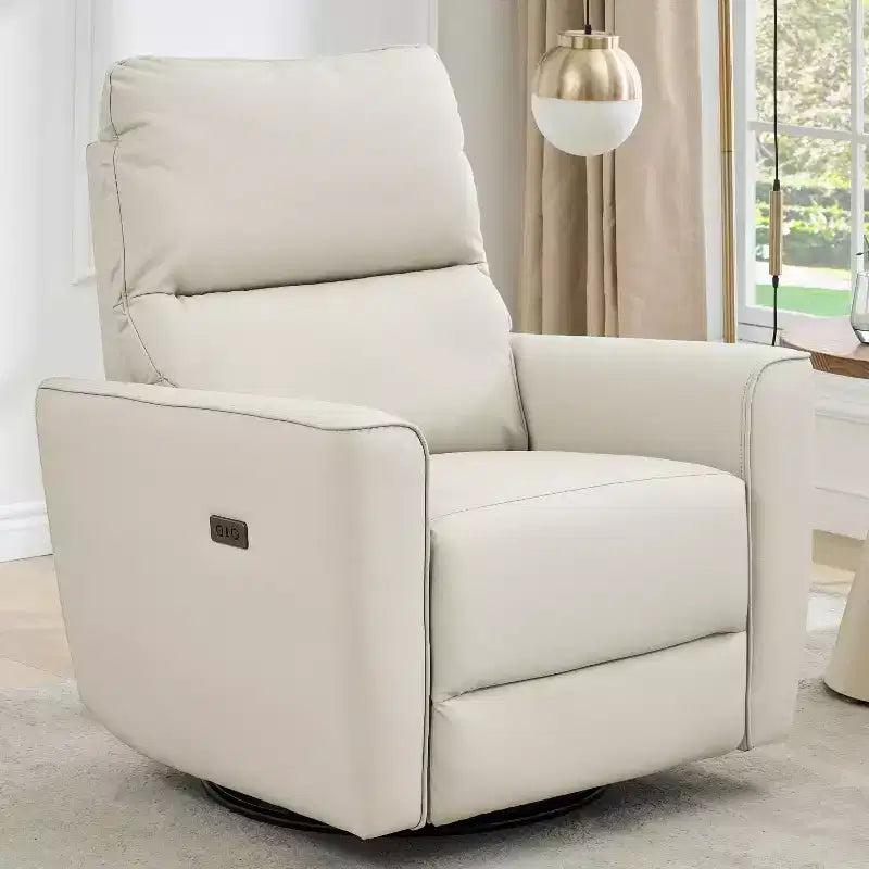 Poltrona Reclinabile Girevole a Dondolo, Recliner Manuale con Supporto Lombare e Rivestimento in Ecopelle, Comoda Poltrona a Dondolo Reclinabile