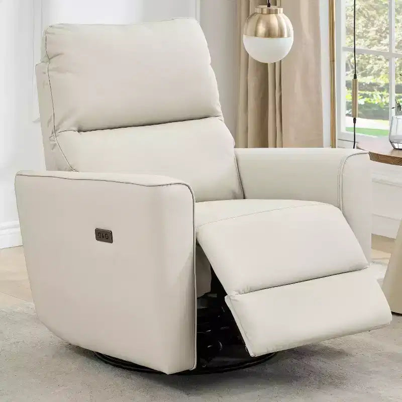 Poltrona Reclinabile Girevole a Dondolo, Recliner Manuale con Supporto Lombare e Rivestimento in Ecopelle, Comoda Poltrona a Dondolo Reclinabile