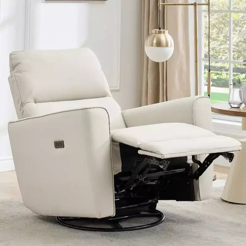 Poltrona Reclinabile Girevole a Dondolo, Recliner Manuale con Supporto Lombare e Rivestimento in Ecopelle, Comoda Poltrona a Dondolo Reclinabile