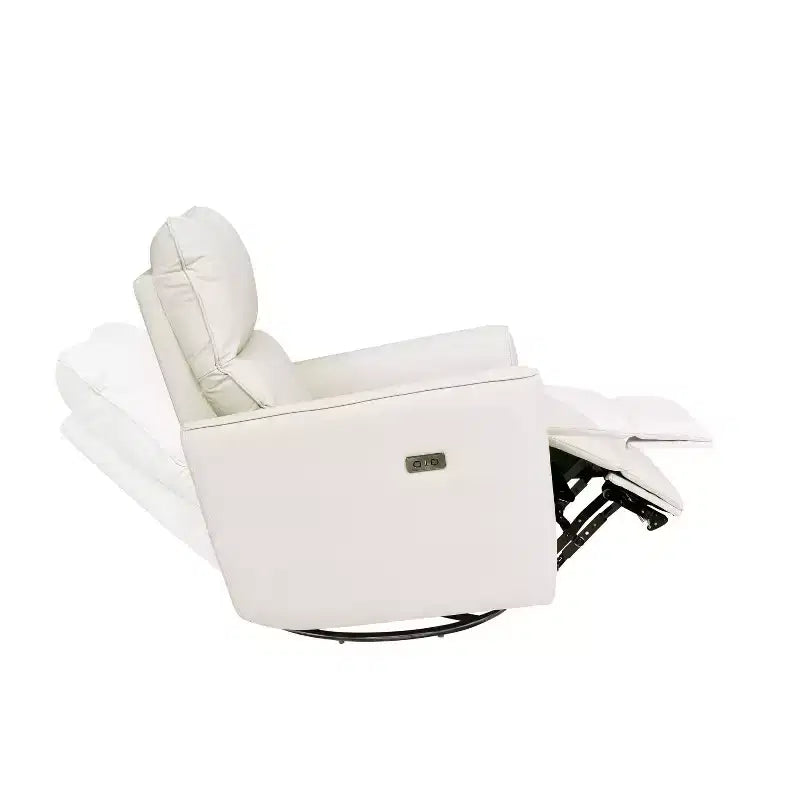 Poltrona Reclinabile Girevole a Dondolo, Recliner Manuale con Supporto Lombare e Rivestimento in Ecopelle, Comoda Poltrona a Dondolo Reclinabile