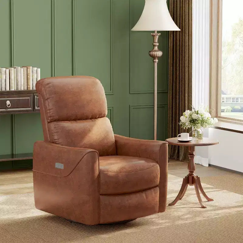 Poltrona Reclinabile Girevole a Dondolo, Recliner Manuale con Supporto Lombare e Rivestimento in Ecopelle, Comoda Poltrona a Dondolo Reclinabile