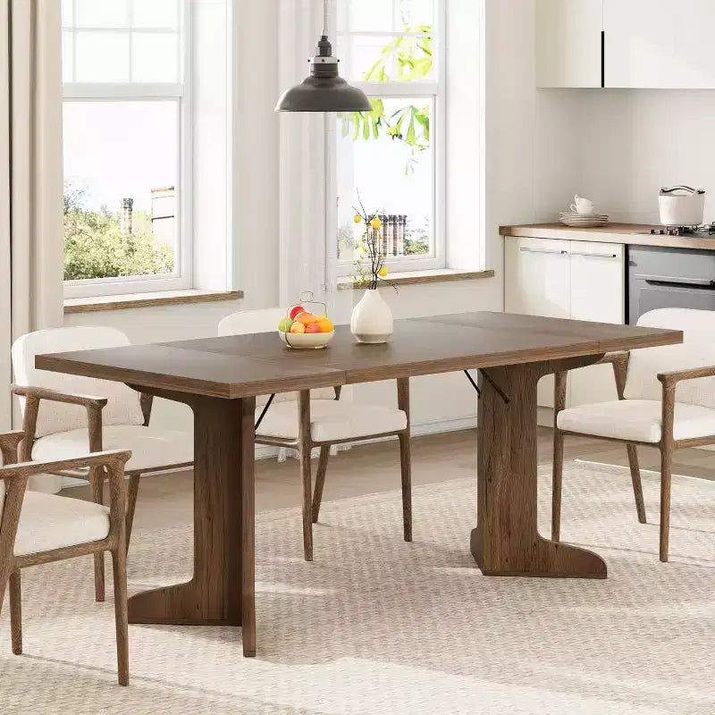 Tavolo da pranzo da 71" per 6-8 persone, tavolo da pranzo moderno con gambe in legno uniche, senza sedie