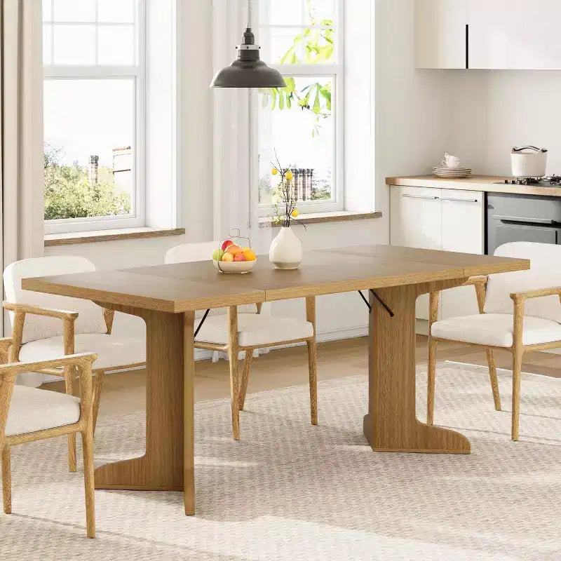 Tavolo da pranzo da 71" per 6-8 persone, tavolo da pranzo moderno con gambe in legno uniche, senza sedie