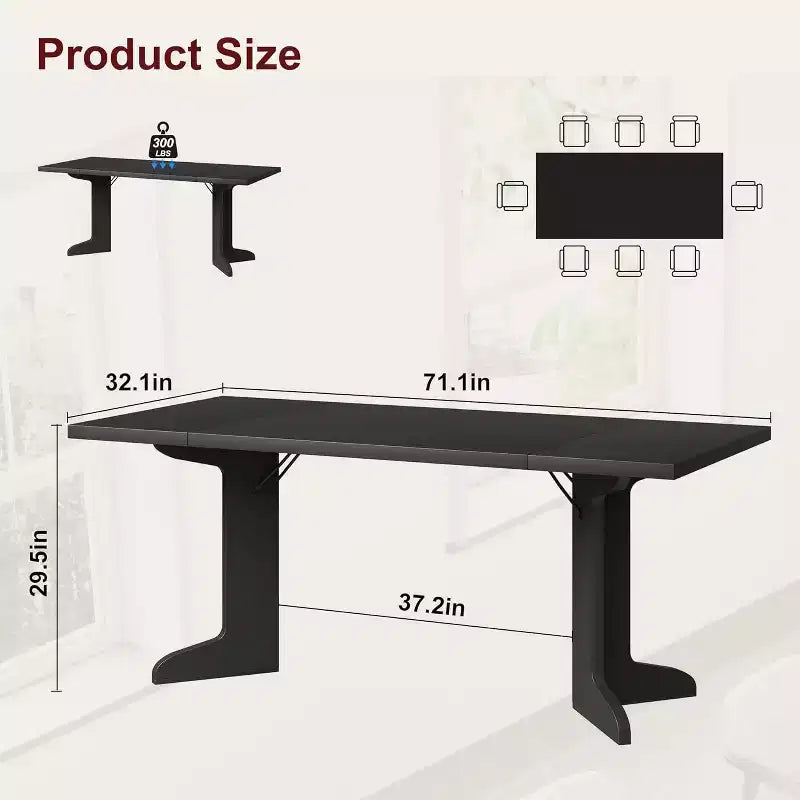 71 Dining Table for 6 to 8 People, Modern Dinner Table with Unique Wooden Legs, No Chairs