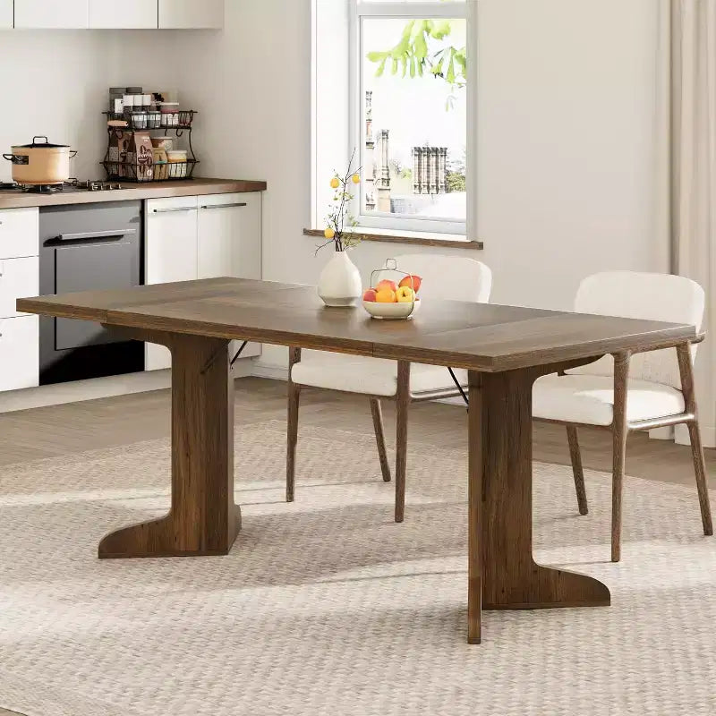 71 Dining Table for 6 to 8 People, Modern Dinner Table with Unique Wooden Legs, No Chairs