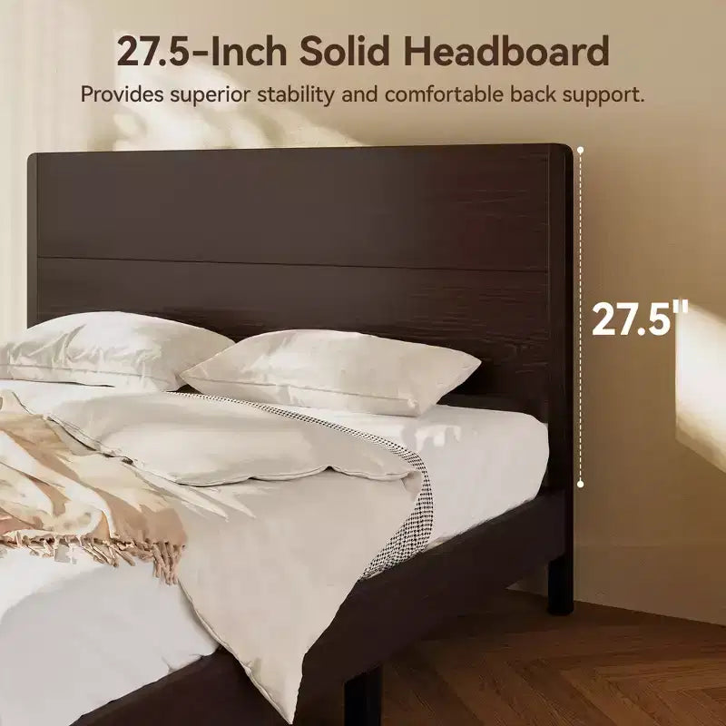 Dyonery Letto a Piattaforma con Testiera Alta 50, Supporto a Doghe in Legno Massiccio, Base Materasso Silenziosa, Nessuna Molla Richiesta