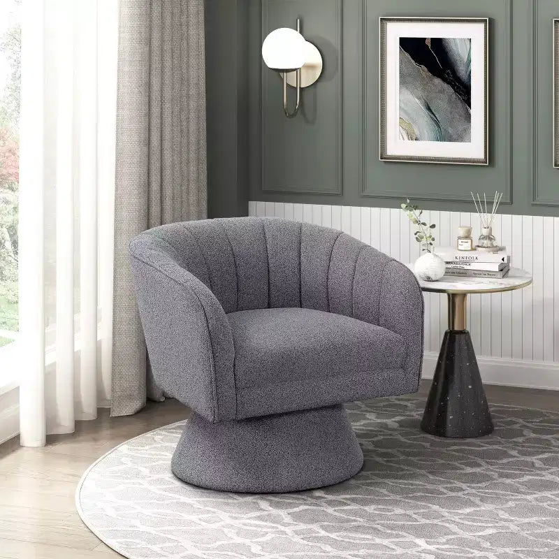Poltrona girevole moderna GDFStudio Madison in boucle con schienale a botte