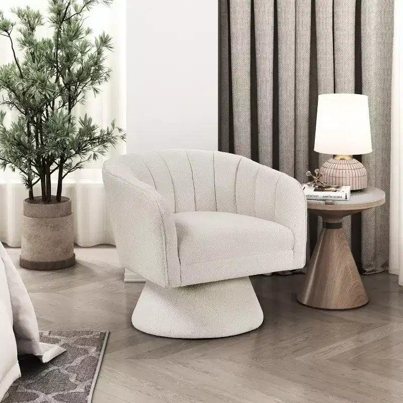 Poltrona girevole moderna GDFStudio Madison in boucle con schienale a botte