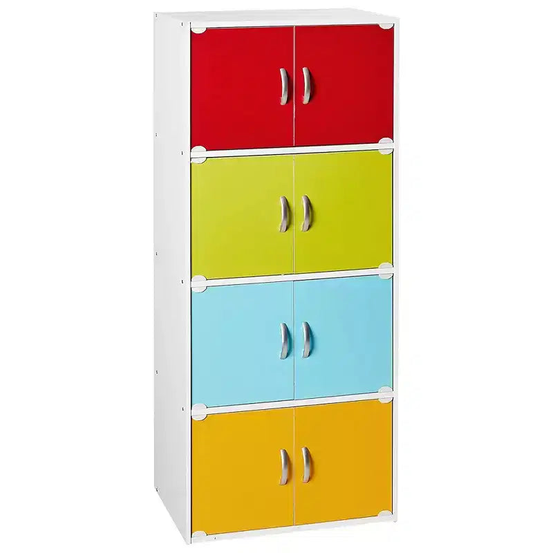 Hodedah HID44 Robusto armadio-libreria multiuso con 8 ante a montaggio a pavimento per casa e ufficio, finitura in legno di faggio