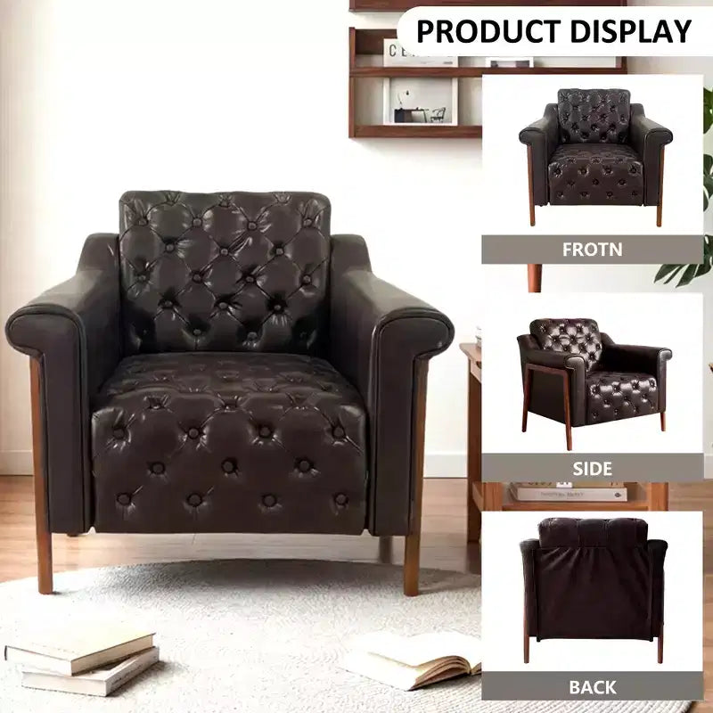 Dyonery Una sedia decorata in pelle in stile medievale, con robuste gambe e schienale in legno, adatta a piccoli spazi, Marrone