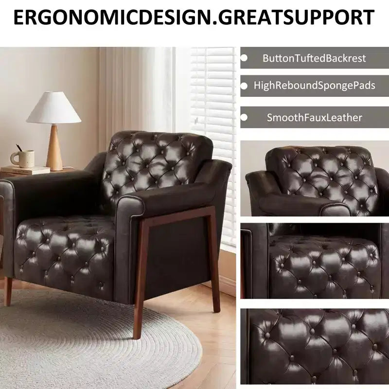 Dyonery Una sedia decorata in pelle in stile medievale, con robuste gambe e schienale in legno, adatta a piccoli spazi, Marrone