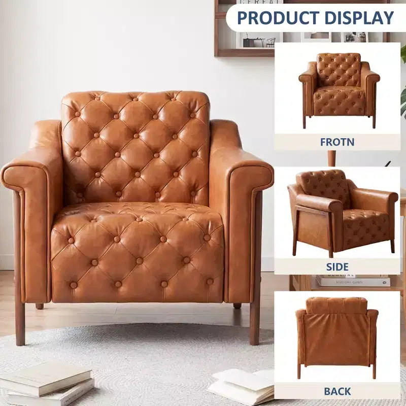 Dyonery Una sedia decorata in pelle in stile medievale, con robuste gambe e schienale in legno, adatta a piccoli spazi, Marrone