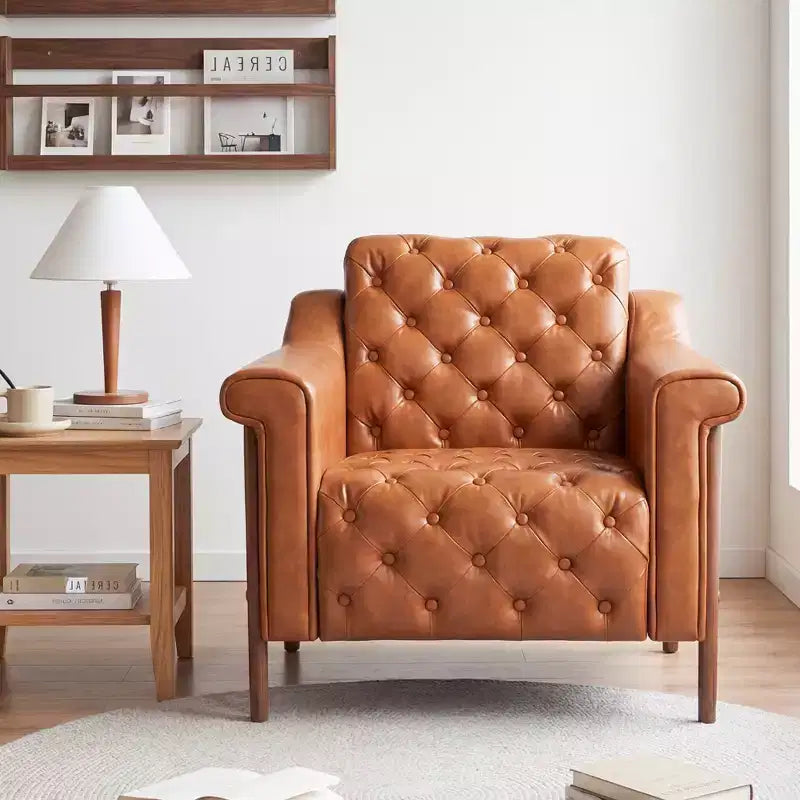 Dyonery Una sedia decorata in pelle in stile medievale, con robuste gambe e schienale in legno, adatta a piccoli spazi, Marrone