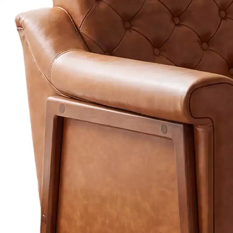 Dyonery Una sedia decorata in pelle in stile medievale, con robuste gambe e schienale in legno, adatta a piccoli spazi, Marrone